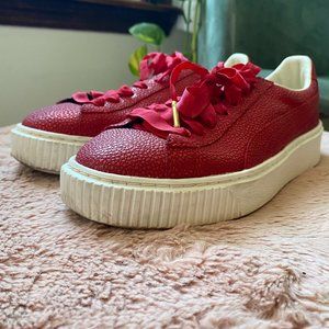 Women's Red Leather Platform Puma Sneakers